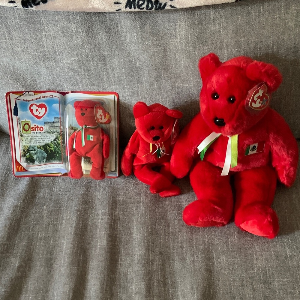 Ty Osito the Red Bear in 3 sizes beanie buddy, beanie babies and McDonald’s mini